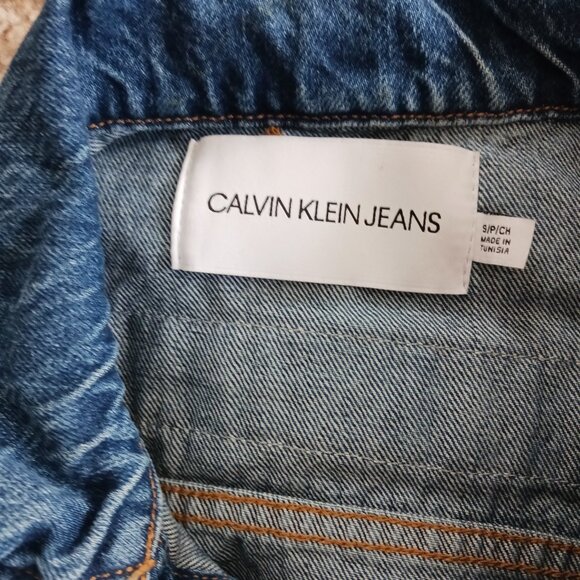 Calvin Klein Jeans Denim Jacket Mountain Embroidered Logo Size S Y2K Western - Picture 7 of 8